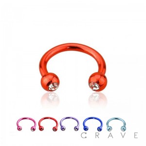 ELECTROPLATING OVER 316L SURGICAL STEEL HORSESHOE WITH CLEAR GEM BALLS (external thread)